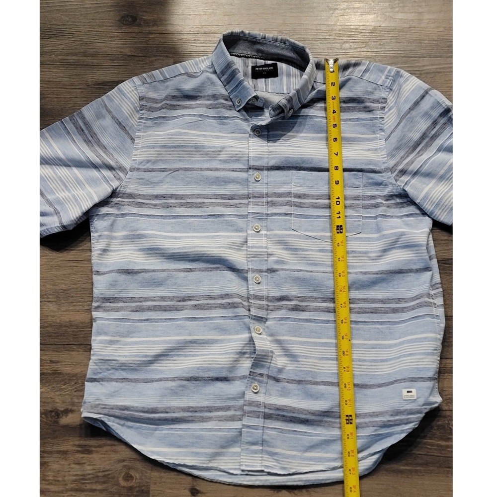 Peter England Jeanswear Mens Blue Striped Button Down Shirt Long Sleeve 44